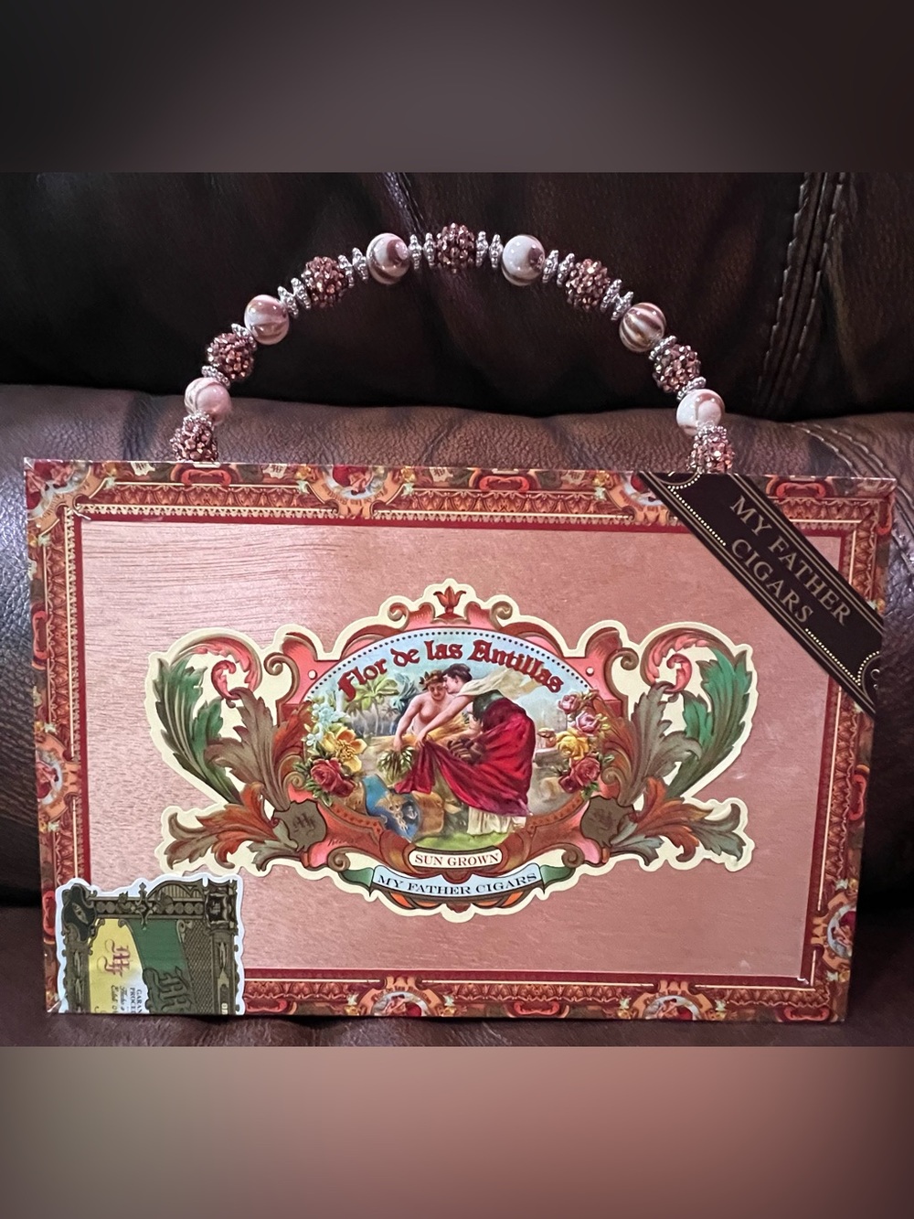 Vintage-Style Decorative Cigar box Purse with Beaded Handle-Flor de Antilles